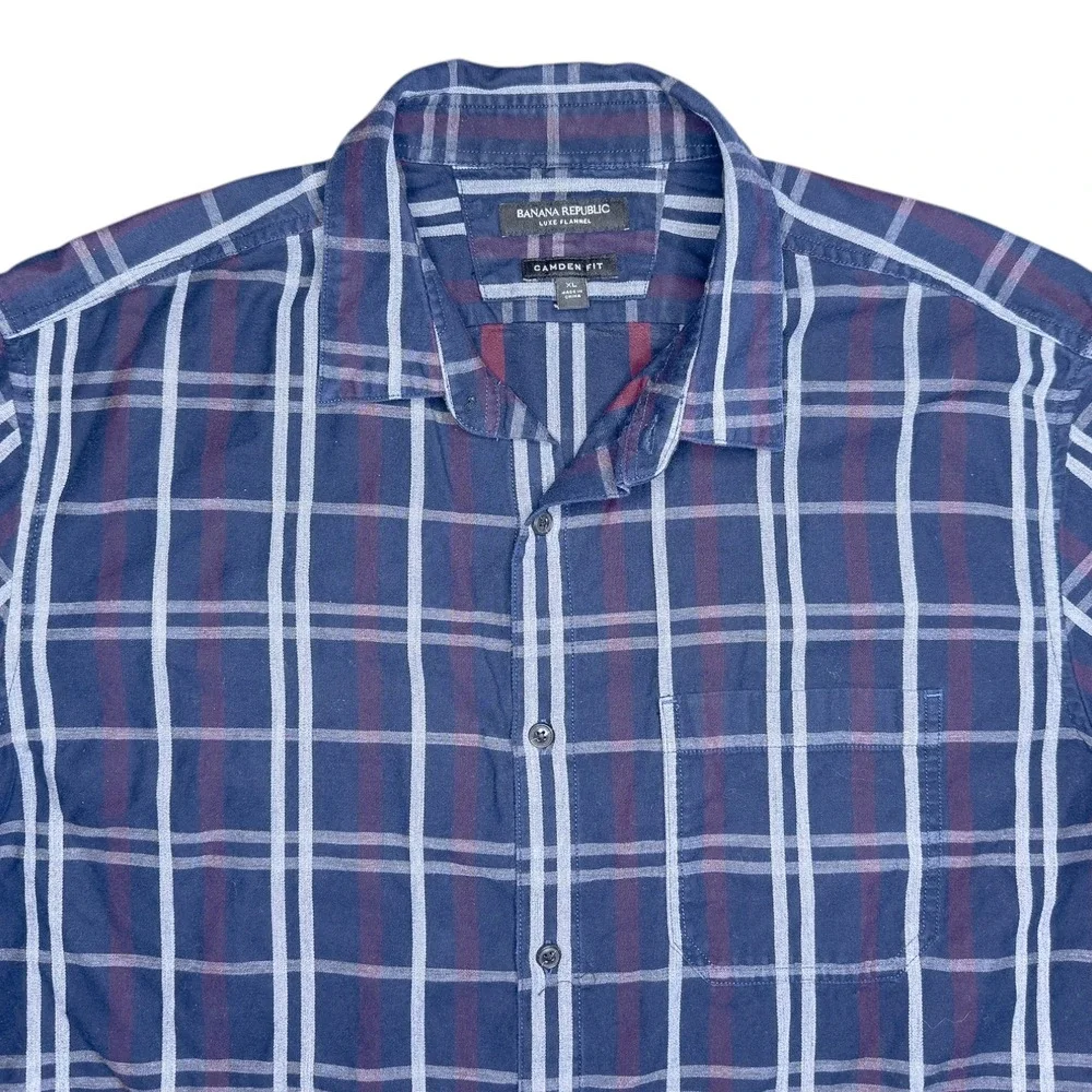 Banana‎ Republic Luxe Flannel Men's XL Blue Plaid Camden Fit Button Down Shirt